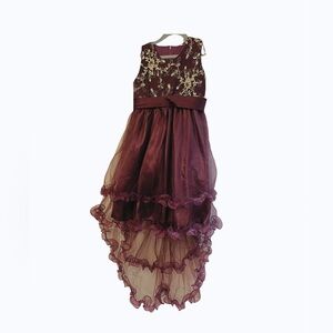 Kids’ High- Low Purple Gown with Gold Embroidery
